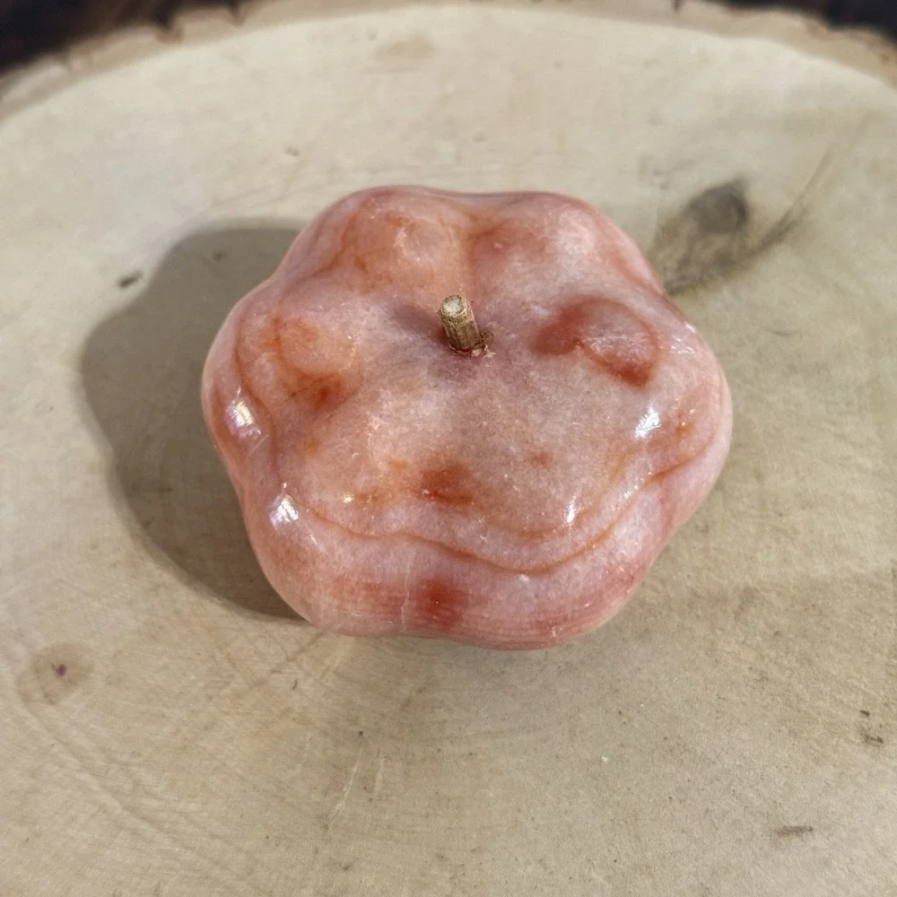 Vintage Italian MCM Hand Carved Marble Stone Alabaster Fruit‎ Pumpkin.